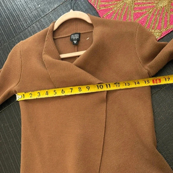 Eileen Fisher Hazelnut Brown Knit Interlock Drape Front Cardigan size P P cotton - Picture 7 of 9